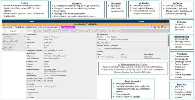 Example of the patient tab in The Viewer