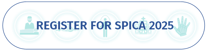 Button image with vector graphics with text reading: "Register for SPICA 2025"